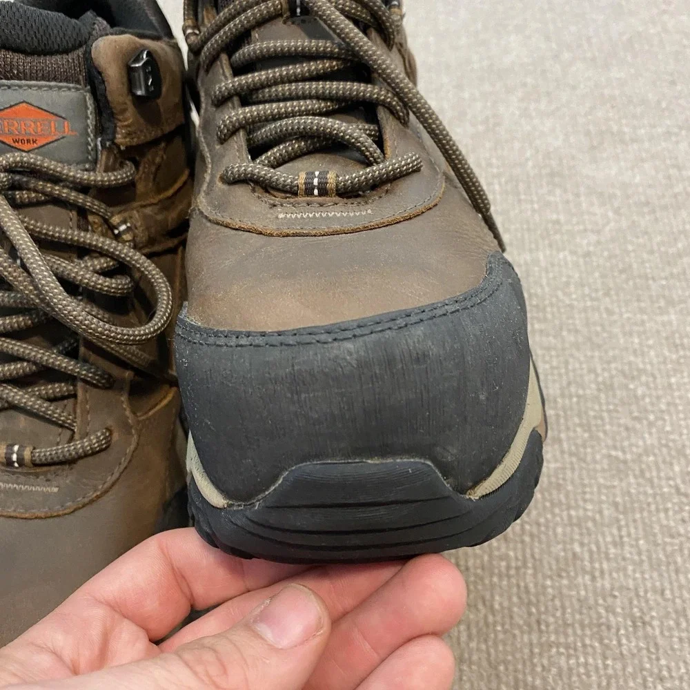Merrell Work Boots Mens Size 7.5W Brown‎ Leather Waterproof Slip Resistant